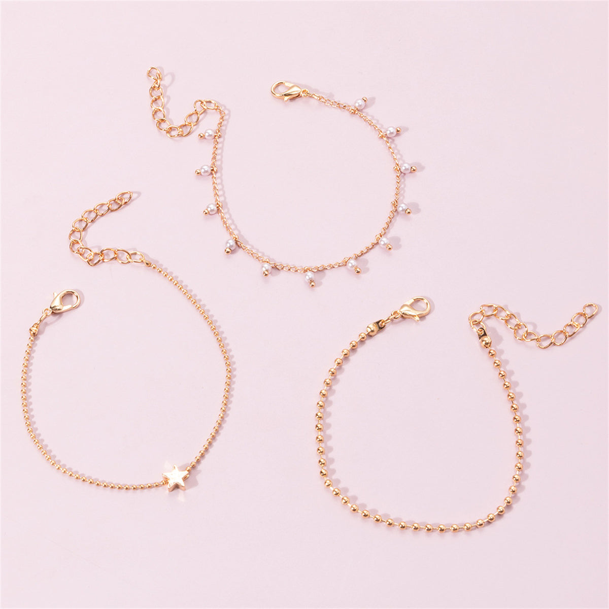 Pearl & 18K Gold-Plated Star Bead Bracelet Set