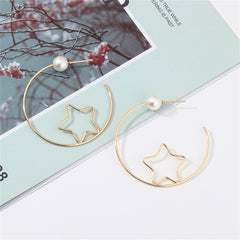 Pearl & 18K Gold-Plated Open Star Hoop Earrings