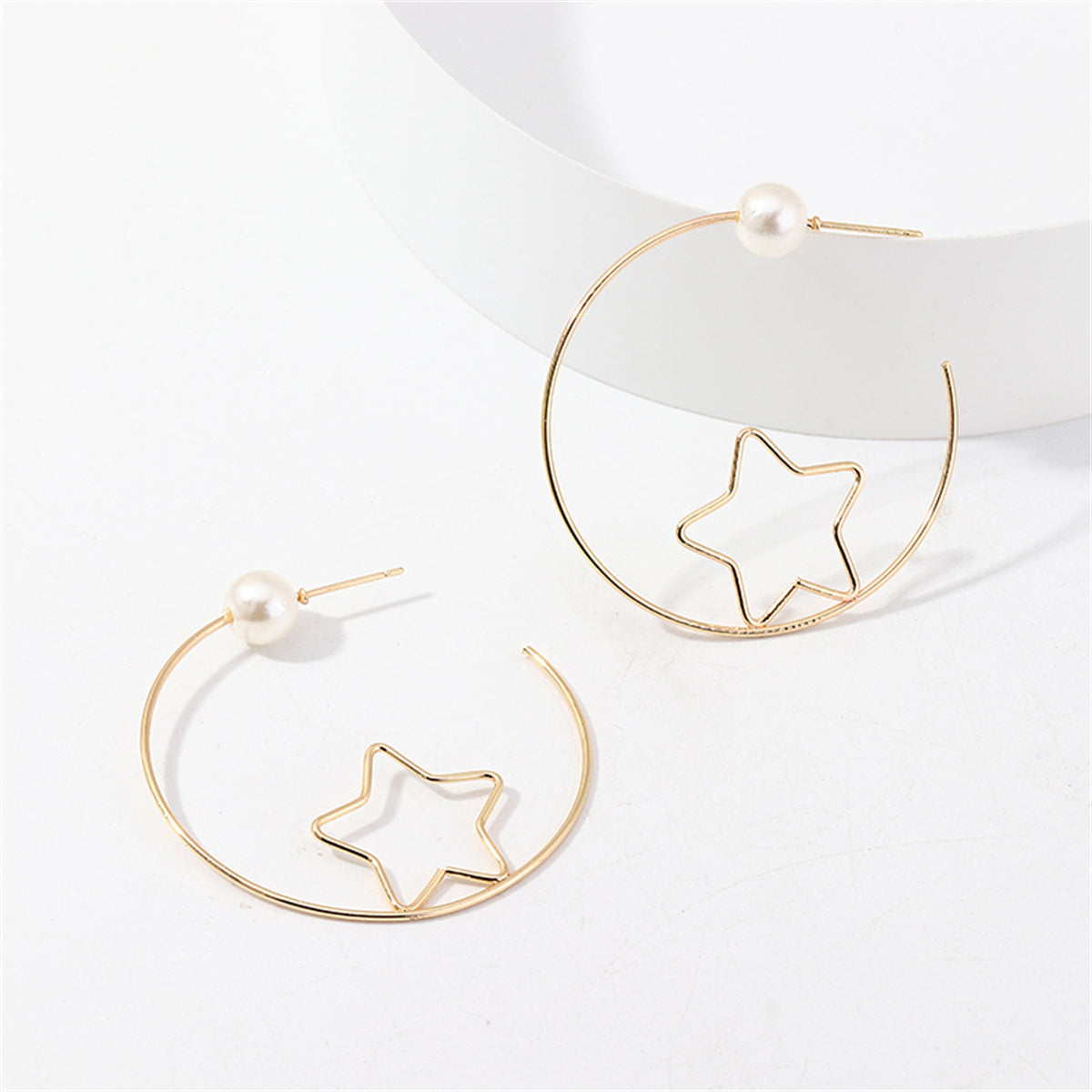 Pearl & 18K Gold-Plated Open Star Hoop Earrings