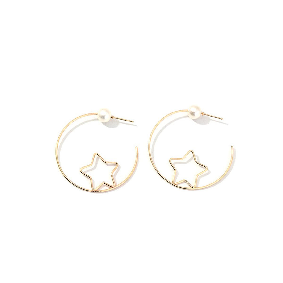 Pearl & 18K Gold-Plated Open Star Hoop Earrings