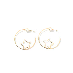 Pearl & 18K Gold-Plated Open Star Hoop Earrings