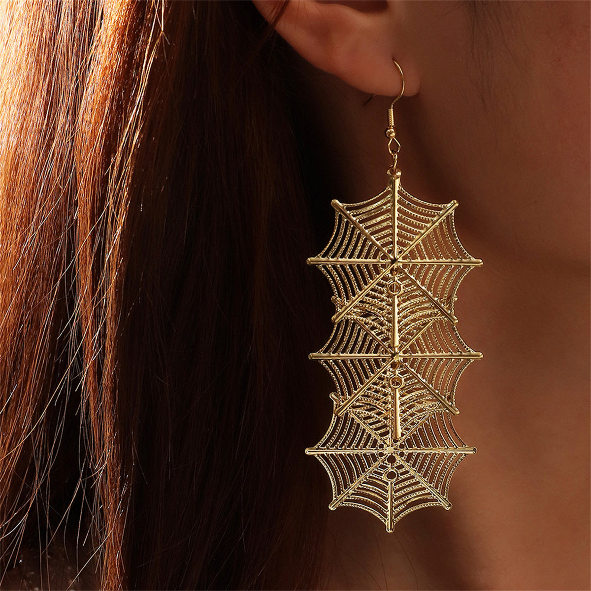 18K Gold-Plated Linked Cobweb Drop Earrings