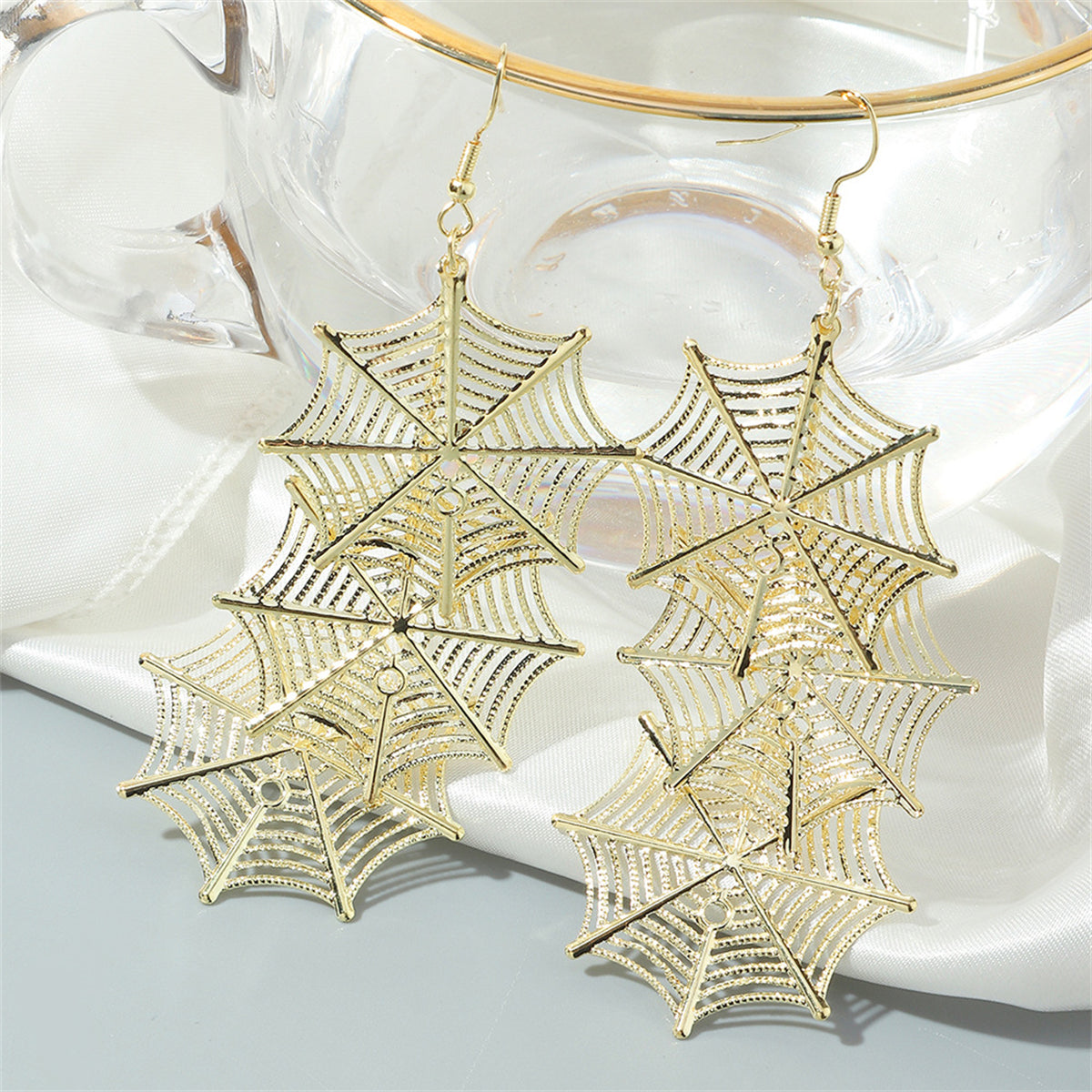 18K Gold-Plated Linked Cobweb Drop Earrings