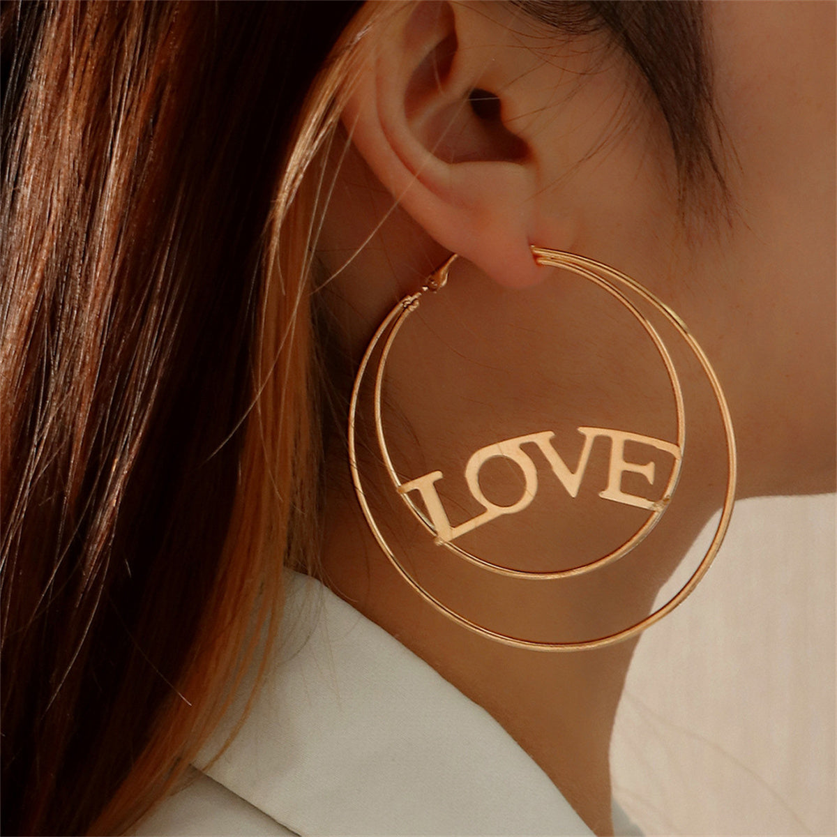 18K Gold-Plated 'Love' Openwork Layered Circle Hoop Earrings