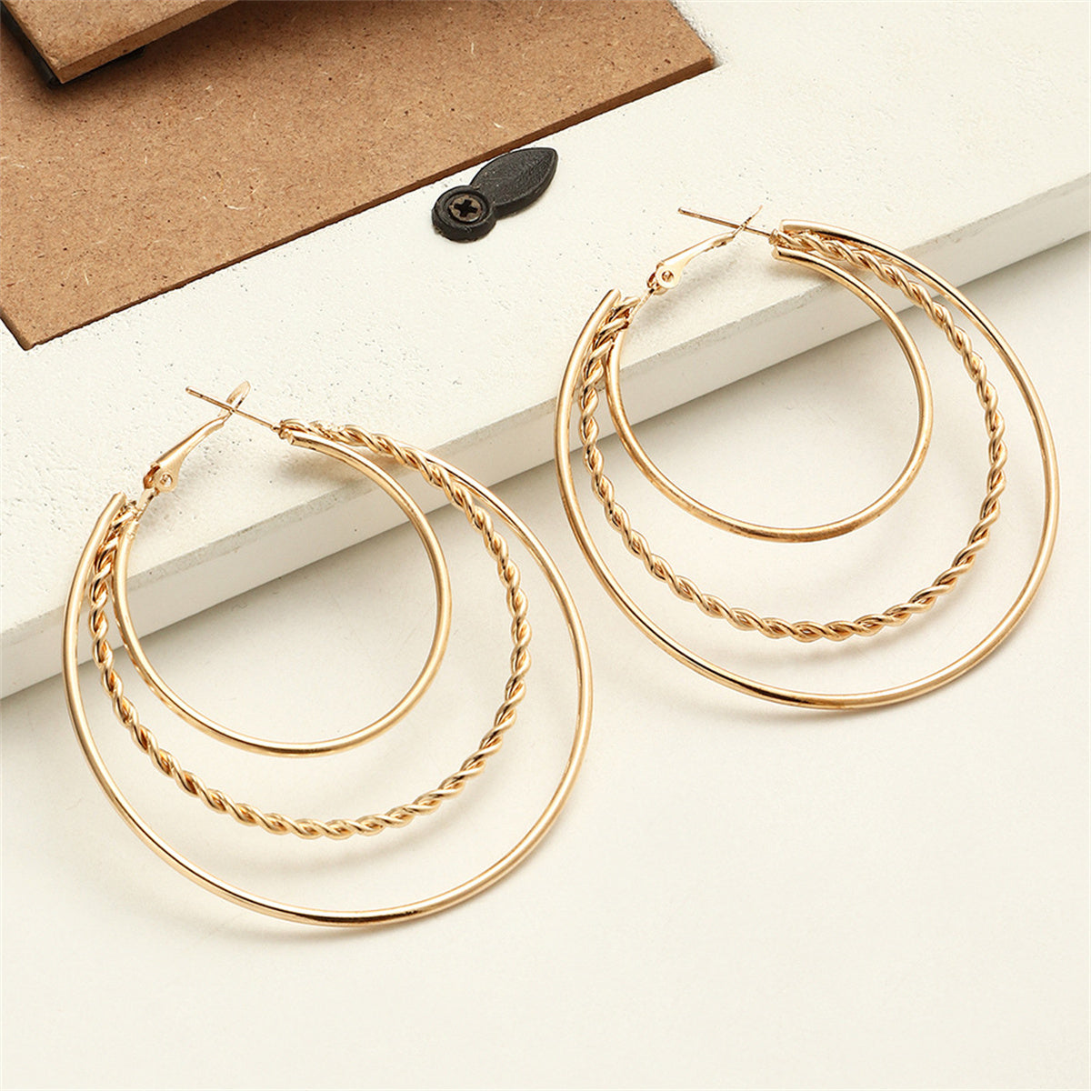 18K Gold-Plated Tri-Circle Hoop Earrings