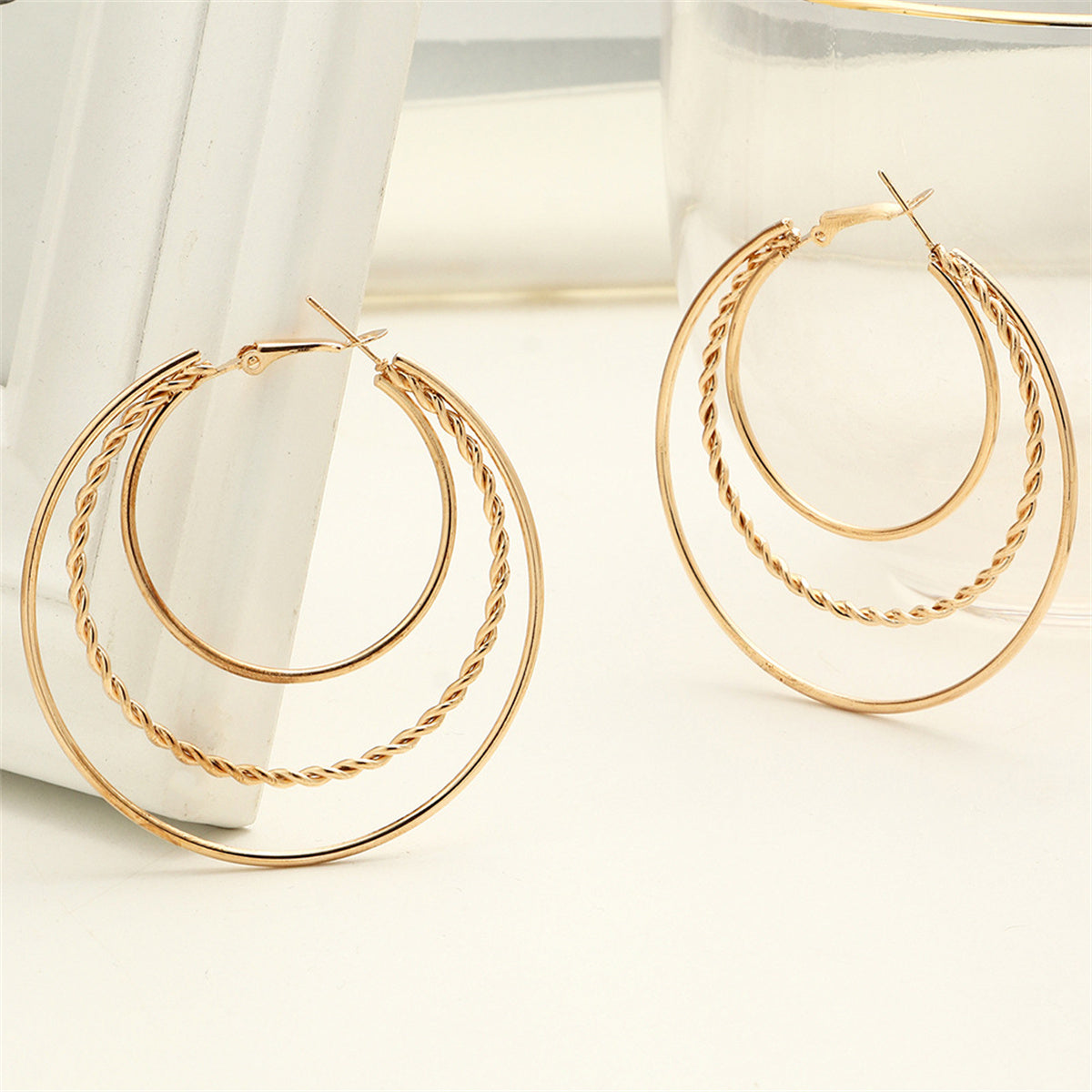 18K Gold-Plated Tri-Circle Hoop Earrings