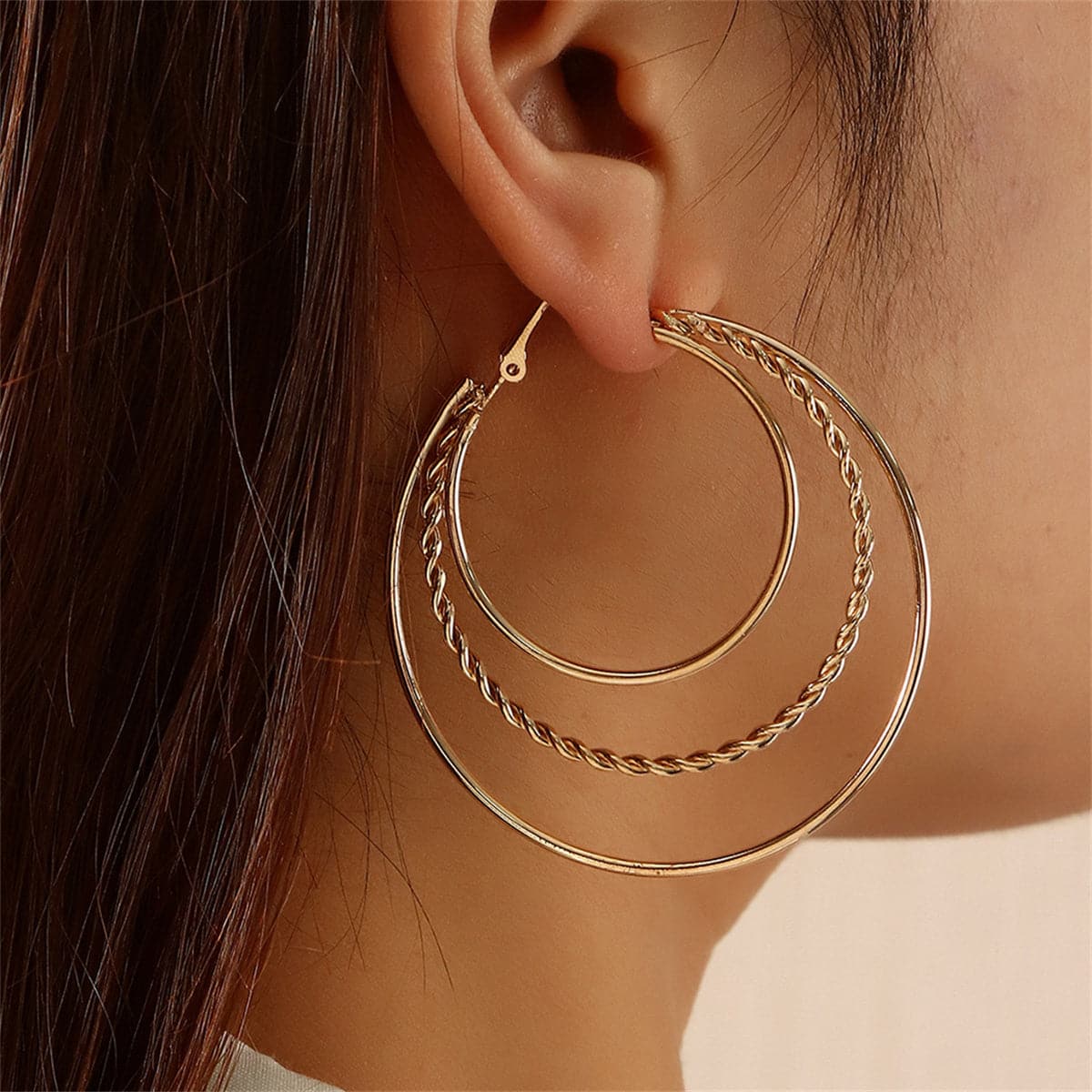 18K Gold-Plated Tri-Circle Hoop Earrings