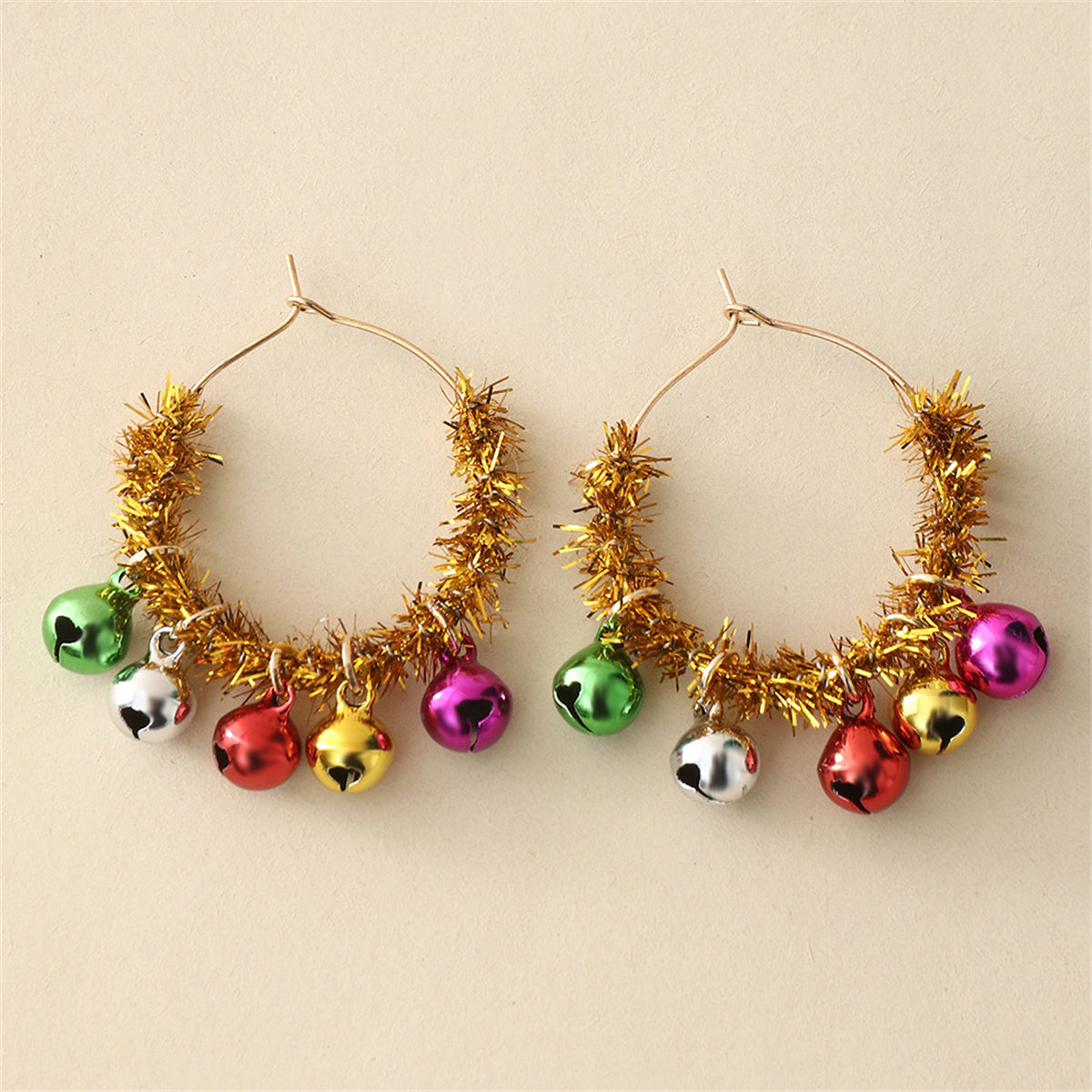 Vibrant Enamel & 18K Gold-Plated Tinsel Bells Hoop Earrings