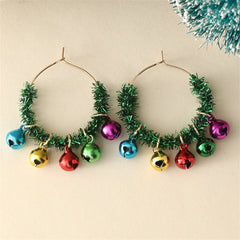 Green & 18K Gold-Plated Tinsel Bells Huggie Earrings