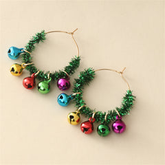 Green & 18K Gold-Plated Tinsel Bells Huggie Earrings