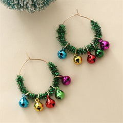 Green & 18K Gold-Plated Tinsel Bells Huggie Earrings