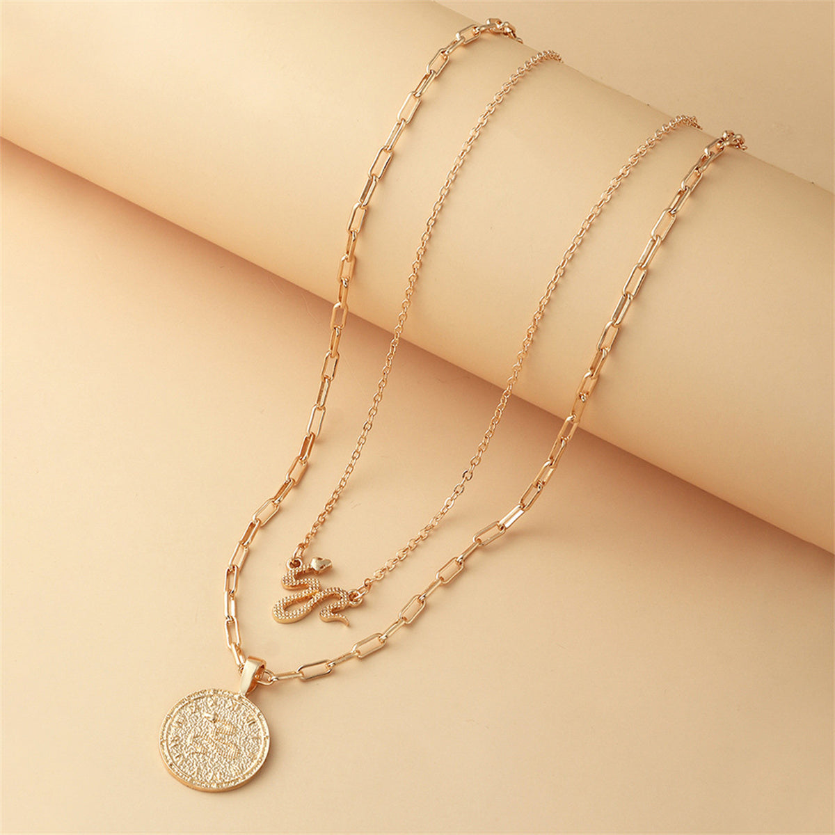 18K Gold-Plated Snake Coin Pendant Necklace Set