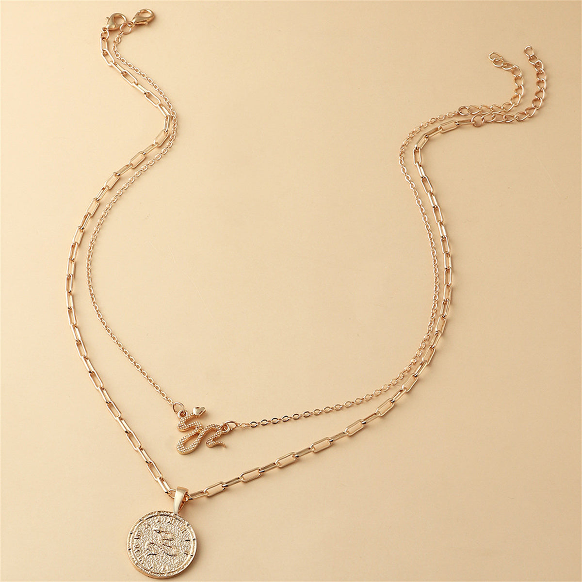 18K Gold-Plated Snake Coin Pendant Necklace Set