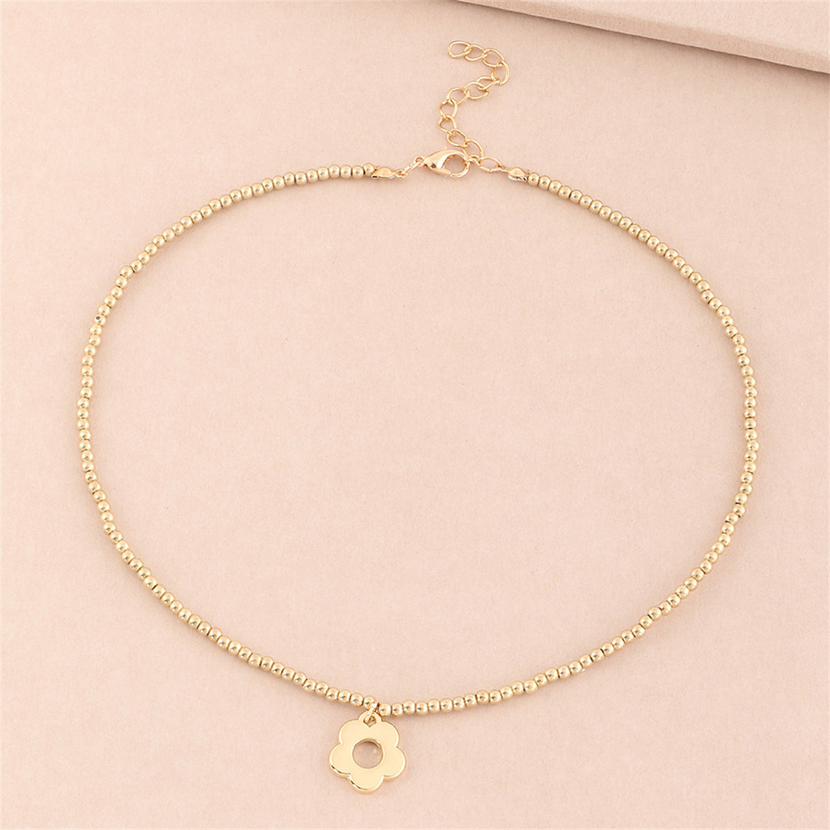 18K Gold-Plated Beaded Chain Floral Pendant Necklace