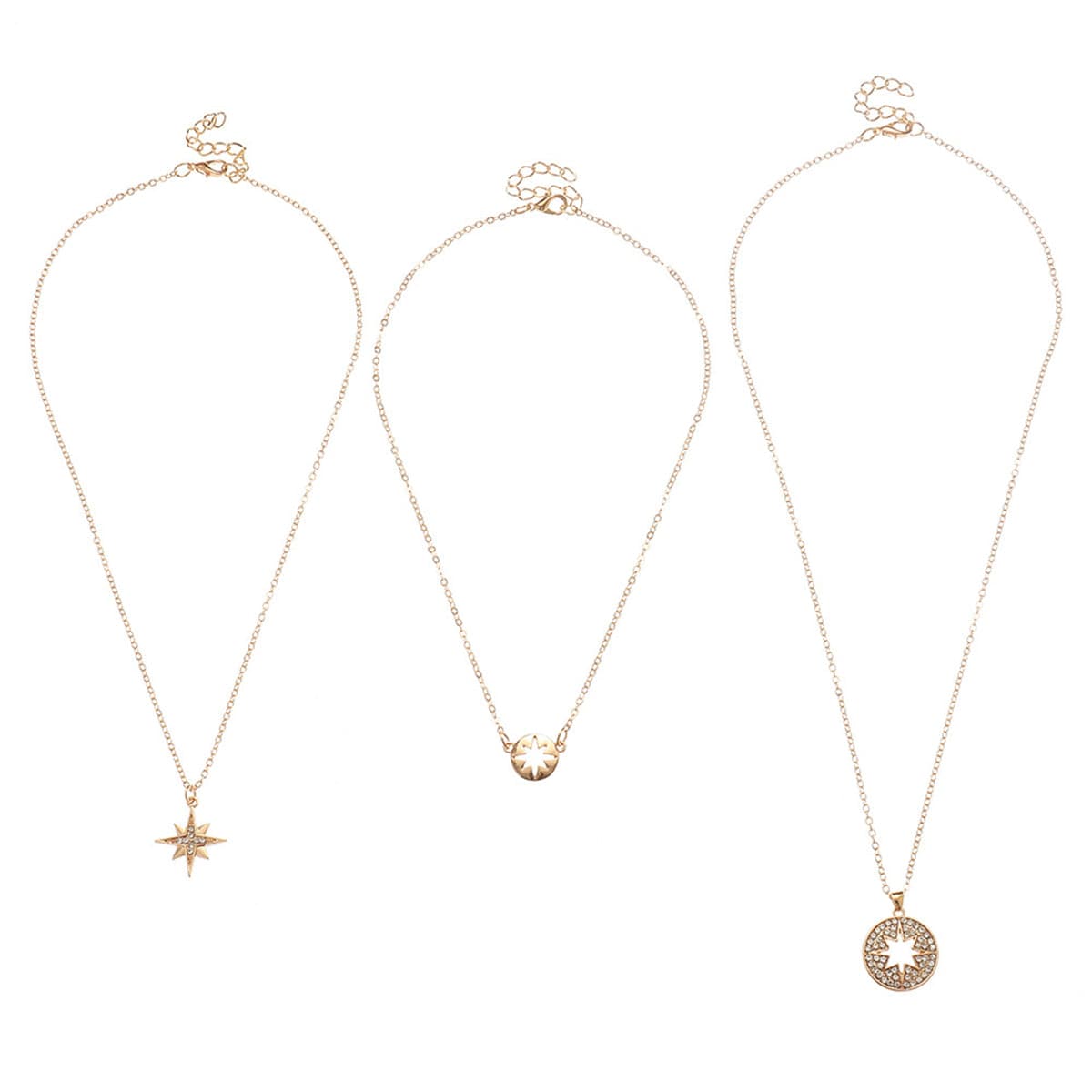 Cubic Zirconia & 18K Gold-Plated Pavé Star Pendant Necklace Set