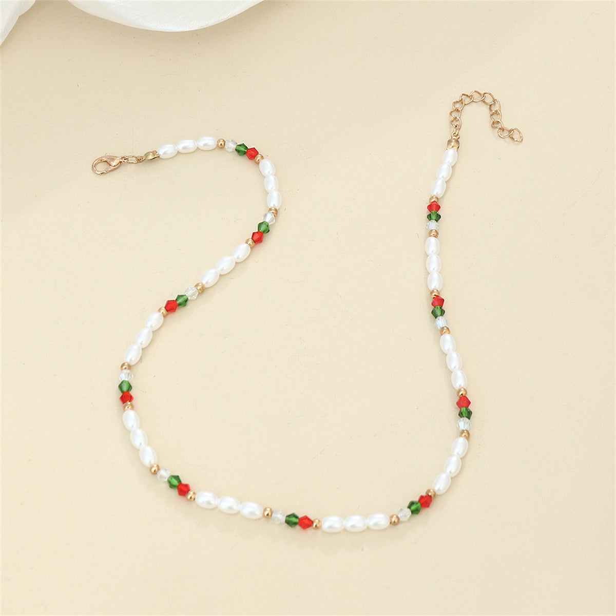 Pearl & Red Beaded Station Necklace