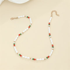 Pearl & Red Beaded Station Necklace