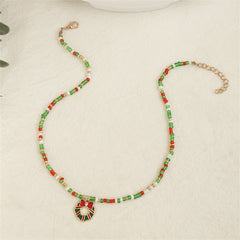 Cubic Zirconia & Green Beaded Bow Wreath Pendant Necklace