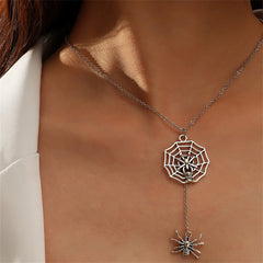 Silver-Plated Spider & Web Drop Necklace