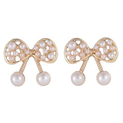 Pearl & 18K Gold-Plated Bow Stud Earrings