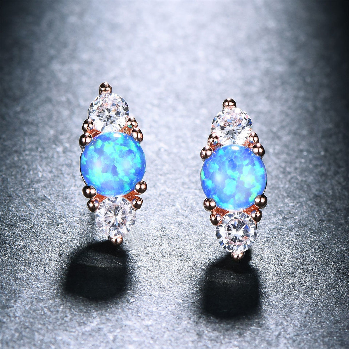 Blue Opal & Cubic Zirconia Stacked Round-Cut Stud Earrings