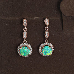 Green Opal & Cubic Zirconia 18K Rose Gold-Plated Halo Drop Earrings