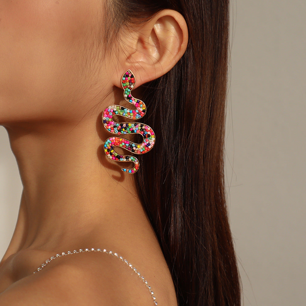 Colored Howlite & 18K Gold-Plated Snake Dangle Earrings