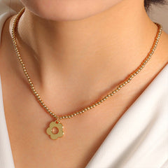 18K Gold-Plated Beaded Chain Floral Pendant Necklace