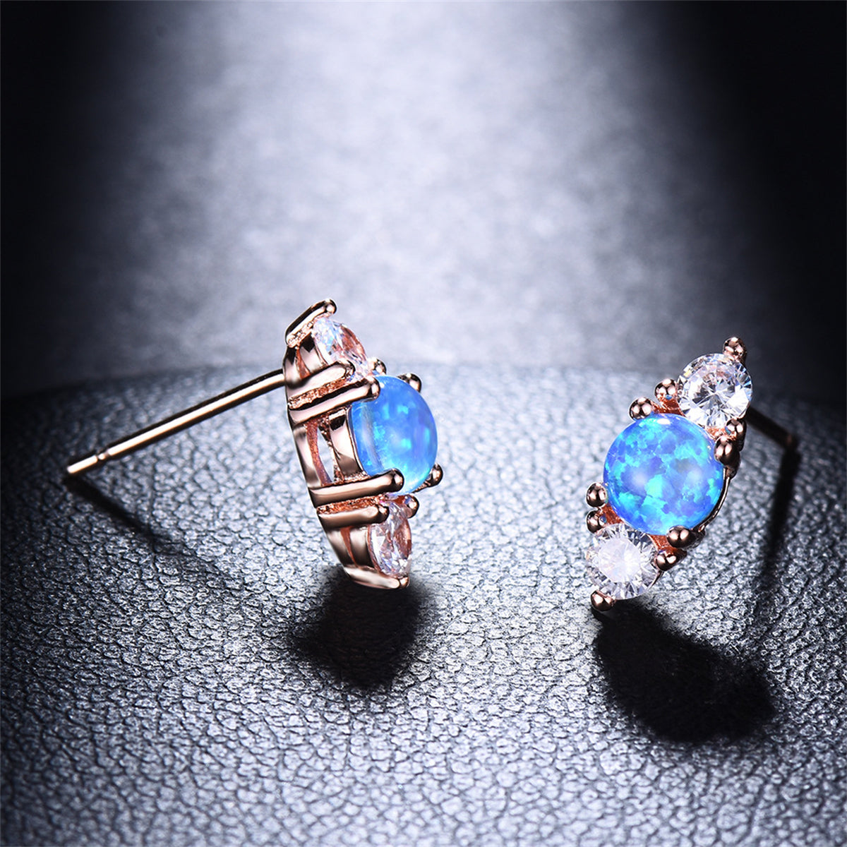 Blue Opal & Cubic Zirconia Stacked Round-Cut Stud Earrings