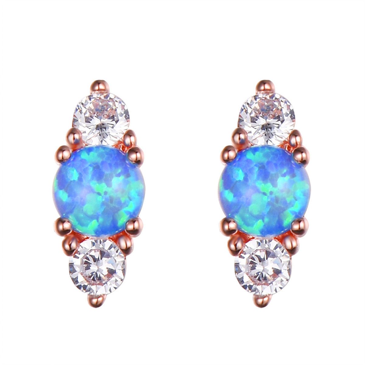 Blue Opal & Cubic Zirconia Stacked Round-Cut Stud Earrings