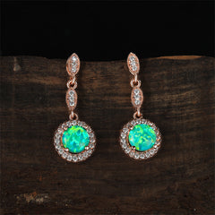 Green Opal & Cubic Zirconia 18K Rose Gold-Plated Halo Drop Earrings