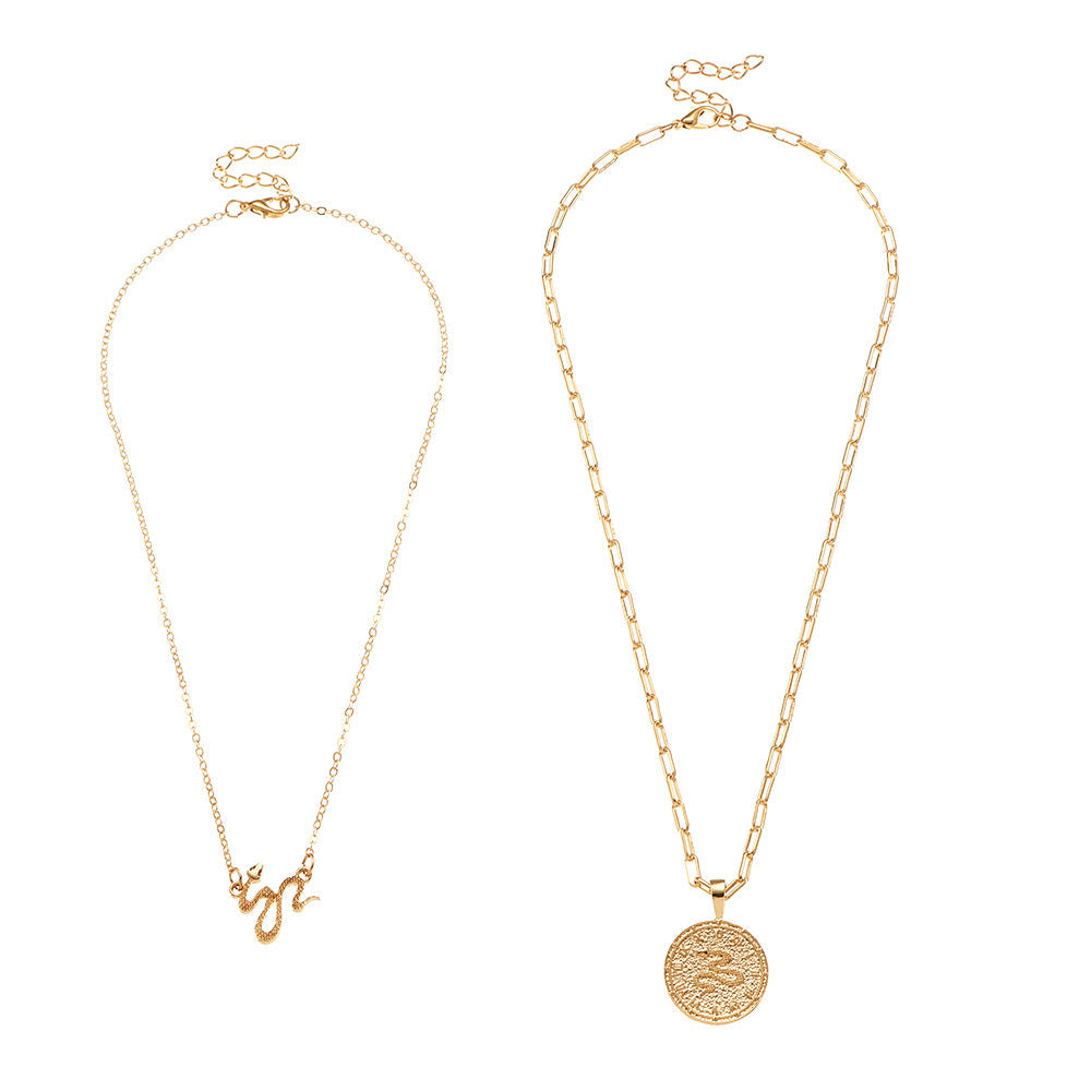 18K Gold-Plated Snake Coin Pendant Necklace Set