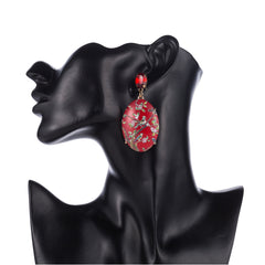 Red Crystal & 18K Gold-Plated Bird Branch Oval Drop Earrings