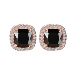 Black Princess Crystal & 18K Rose Gold-Plated Halo Stud Earrings