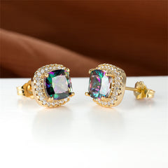 Colored Princess Crystal & Cubic Zirconia 18K Gold-Plated Halo Stud Earrings