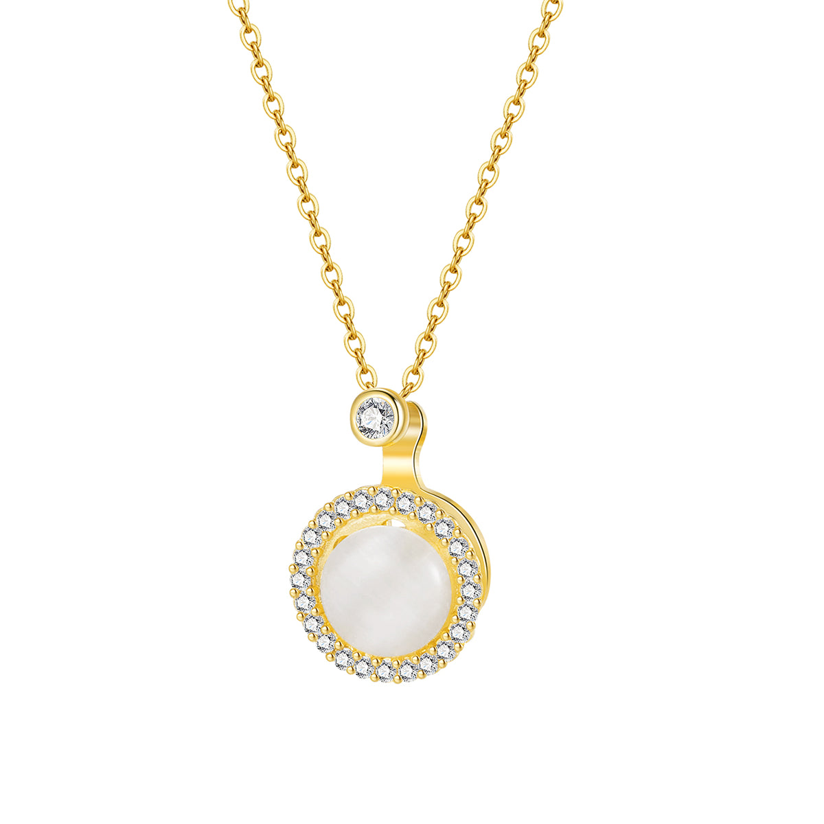 Cateye & Cubic Zirconia Halo Round Pendant Necklace