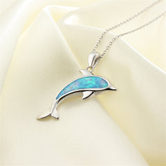 Blue Opal & Silver-Plated Dolphin Pendant Necklace