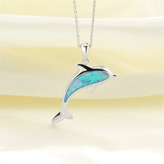 Blue Opal & Silver-Plated Dolphin Pendant Necklace