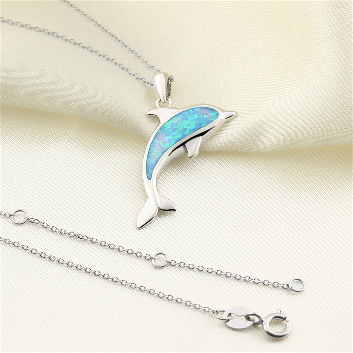 Blue Opal & Silver-Plated Dolphin Pendant Necklace