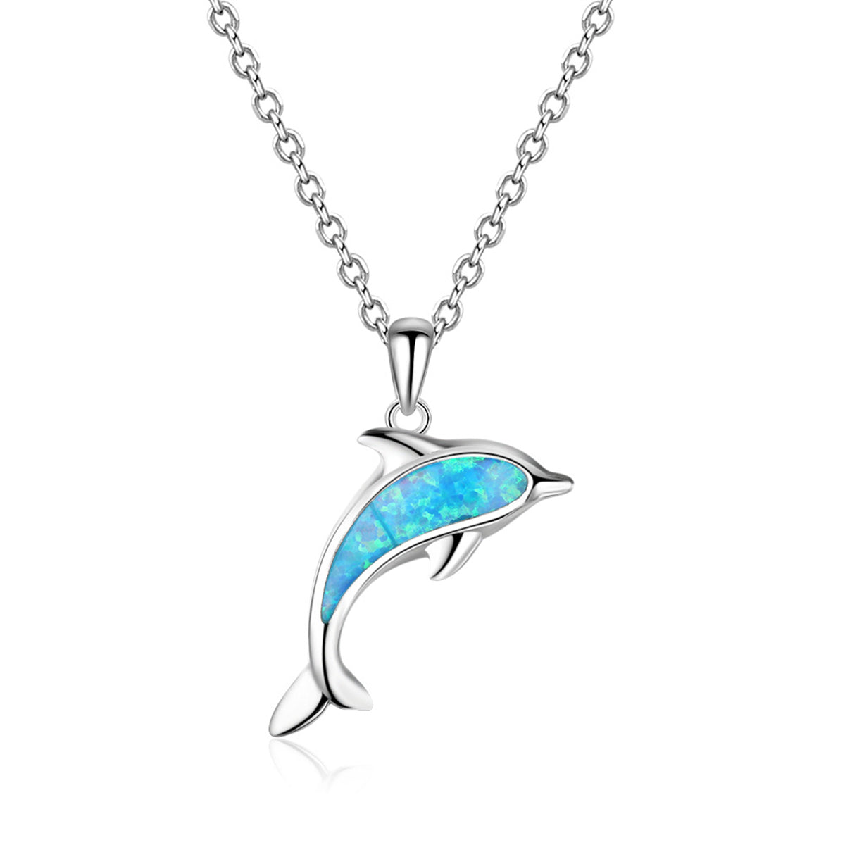 Blue Opal & Silver-Plated Dolphin Pendant Necklace