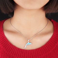 Blue Opal & Silver-Plated Dolphin Pendant Necklace