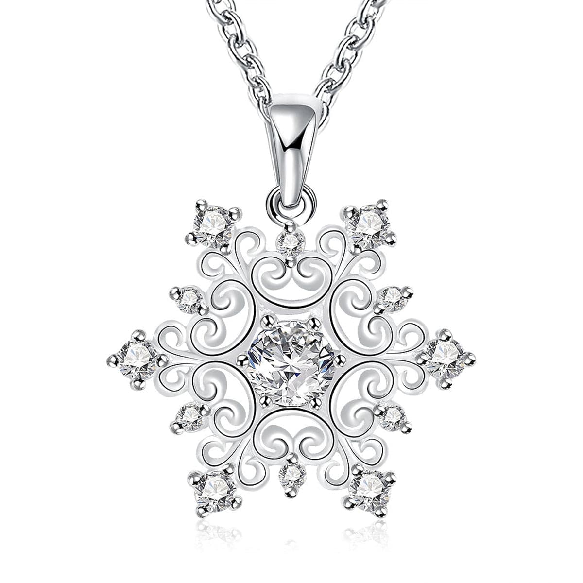 White Cubic Zirconia & Silver-Plated Snowflake Pendant Necklace - streetregion