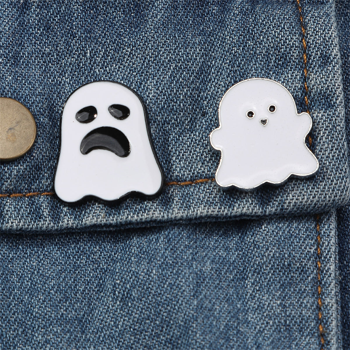 White & Silver-Plated Ghost Enamel Pin Set