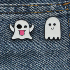 White & Silver-Plated Ghost Enamel Pin Set