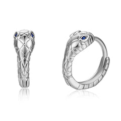 Blue Cubic Zirconia & Silver-Plated Snake Huggie Earrings