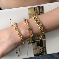 18K Gold-Plated Curb & Cable Chain Bracelet Set