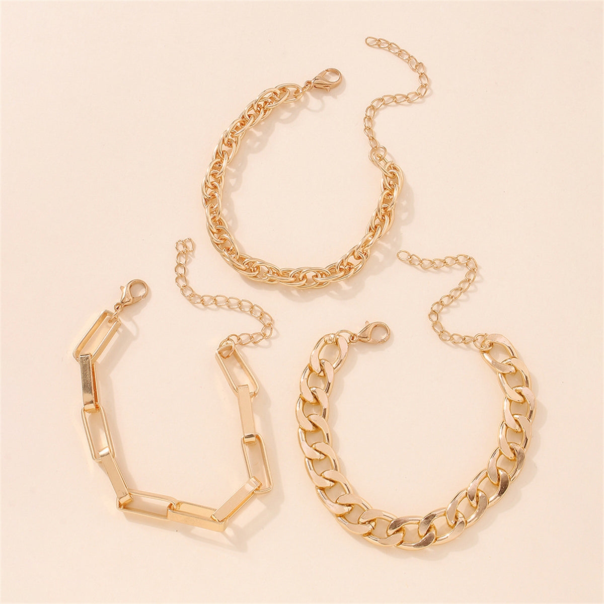 18K Gold-Plated Curb & Cable Chain Bracelet Set