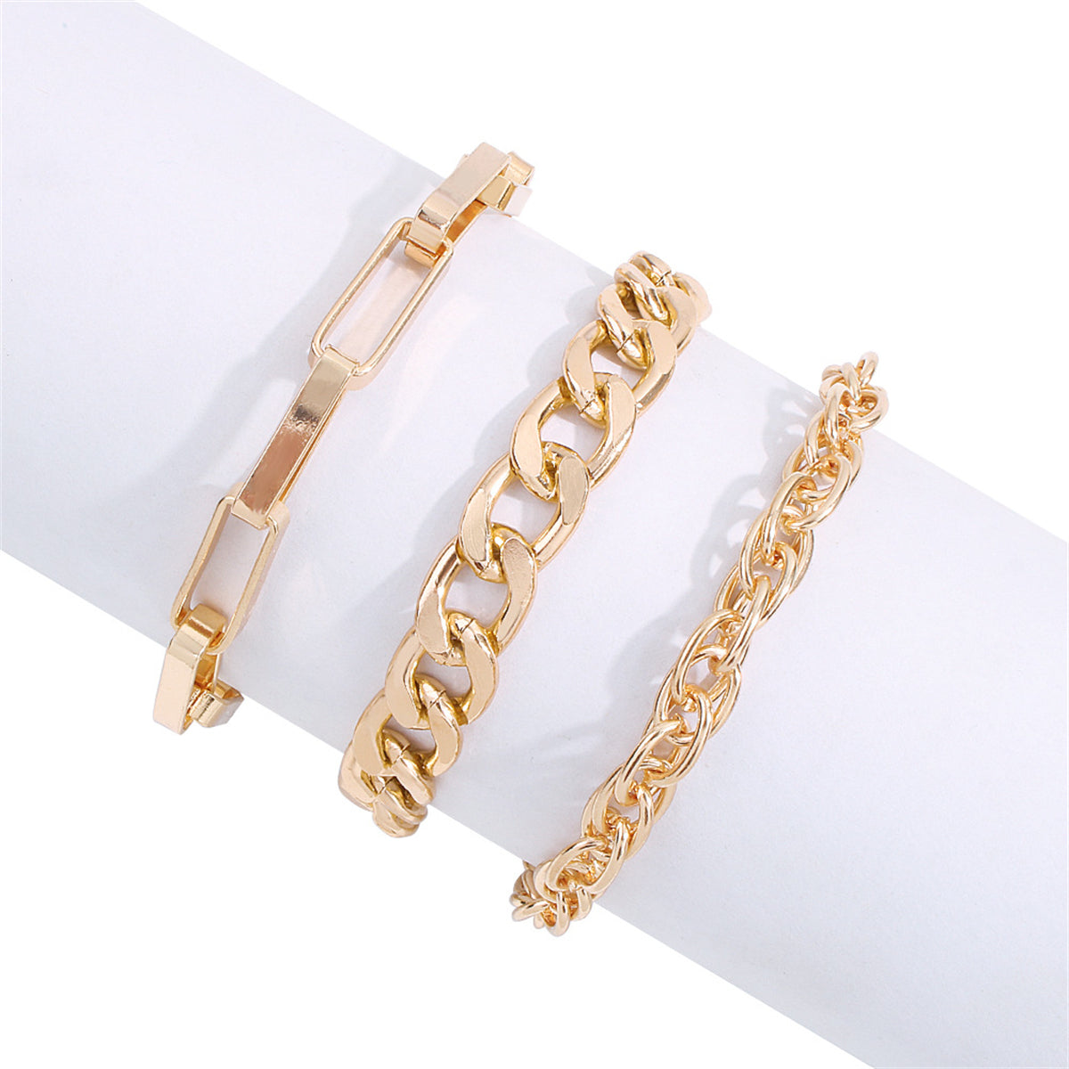 18K Gold-Plated Curb & Cable Chain Bracelet Set