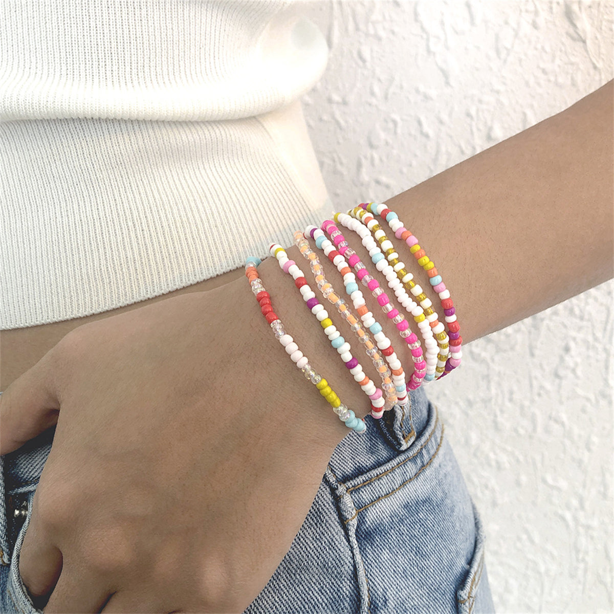 Blue & White Howlite Beaded Stretch Bracelet Set