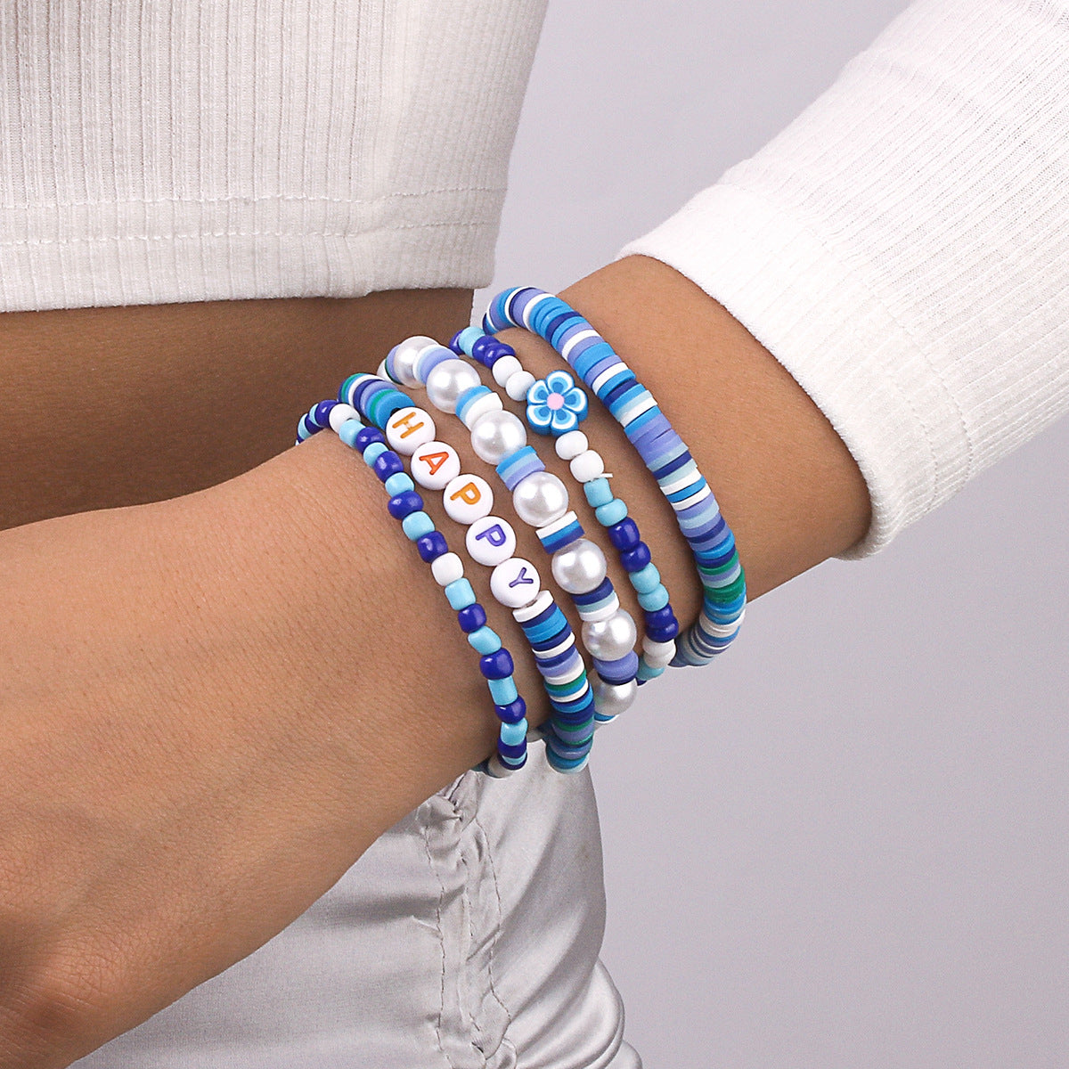 Blue Howlite 'Happy' Stretch Bracelet Set